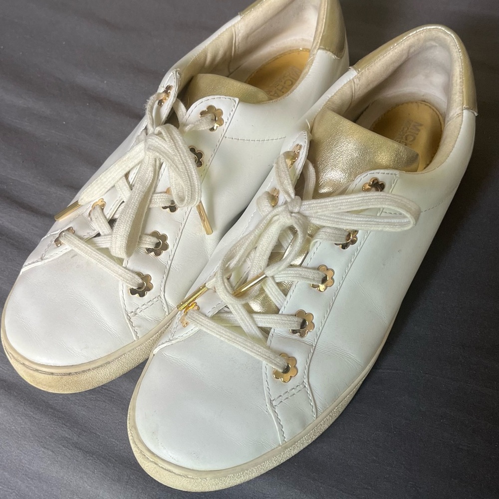 Michael Kors Gold and White Sneakers
